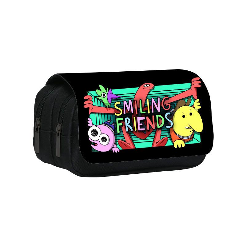 Smiling Friend Double Layer Pencil Case Cartoon Microfiber Storage For Students And Kids