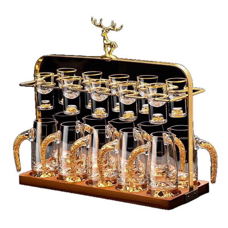 Chinese Style Crystal Glass Baijiu Set with Golden Deer Holder