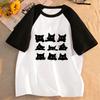 Black Cat Pattern Children's T-shirt, Summer Cartoon Animal Boys and Girls' Clothing, Cute Top.