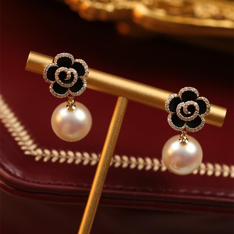 Sexy Woman Black Flower Earrings Party Club Accessories Ear Stud Earrings Fashion Jewelry Korean Pearl Earrings Moda Mujer