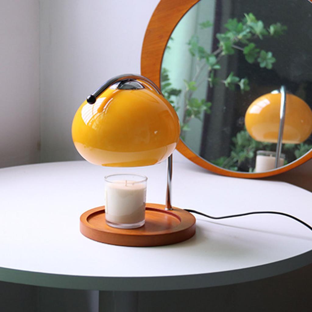 Candle Warmer Lamp Wooden Rack Iron Stand Glass Lampshade Decorative Retro Candle Melting Lamp with Timer