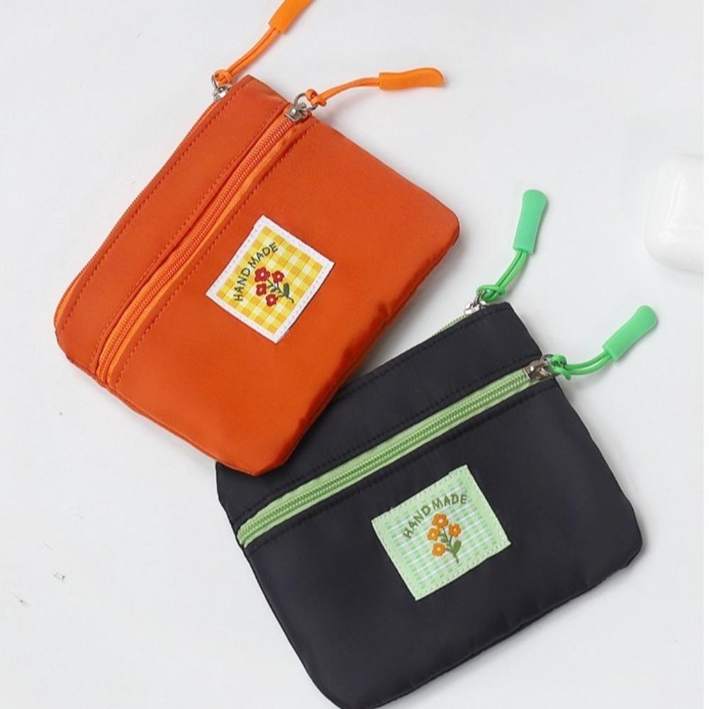 

Double-layer Coin Purse Nylon Small Wallet Portable Zipper Clutch чёрный