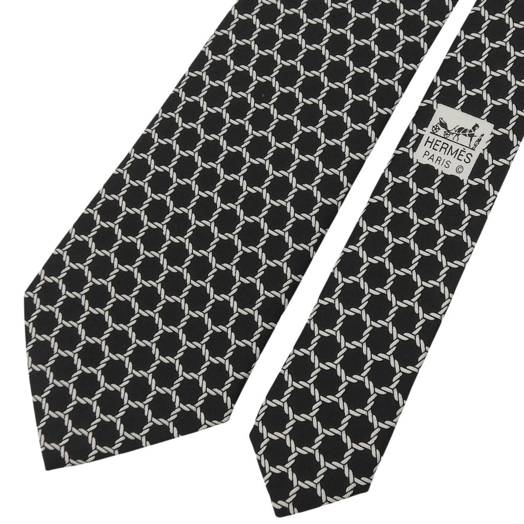 Excellent HERMES tie Rope Pattern black silk mens 7491 IA Used