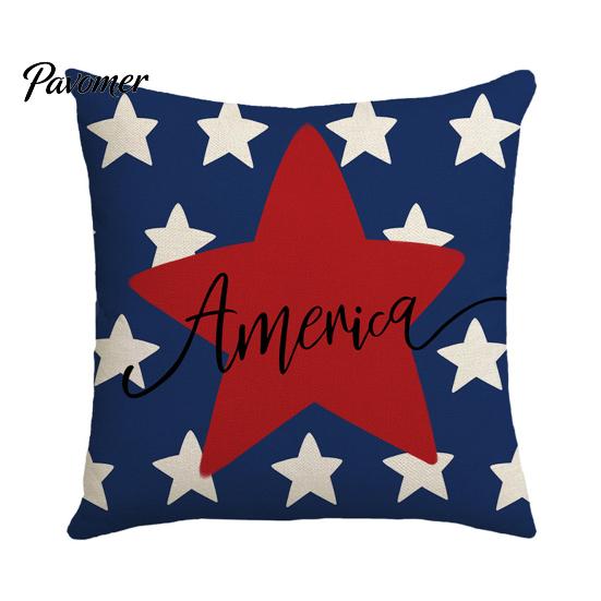Linen Pillowcase 4th of July Pillow Cover, Independence Day with Red Blue Stripes Hearts Fourth Of Cover Stars Print, Sofa Cushion for Bed Couch