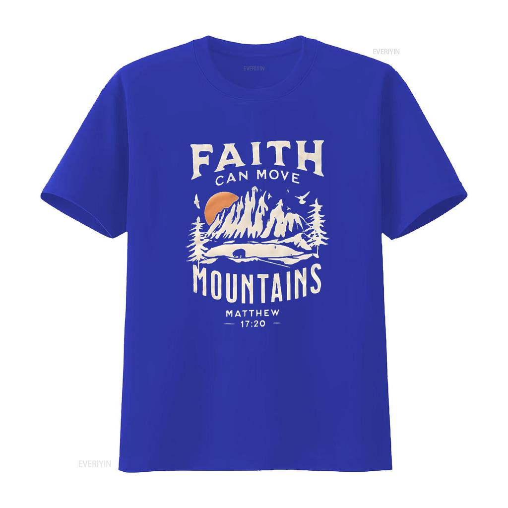 Unisexs Faith Can Move Mountains T Shirt Unisex Camping Hiking Outdoor Adventure Christian Tops Black 2xl Vintage Washed