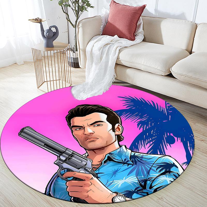 Grand Theft Auto,Round Area Rug,Carpet Rug for Living Room Bedroom Sofa Playroom Decor,Non-slip Floor Mat