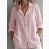 Women's Oversized Linen Button-Down Shirt - Relaxed Long Rolled Sleeve Casual Summer Beach Vacation Blouse