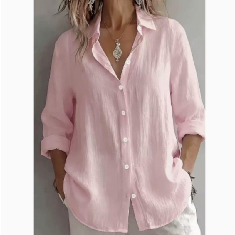 Women's Oversized Linen Button-Down Shirt - Relaxed Long Rolled Sleeve Casual Summer Beach Vacation Blouse