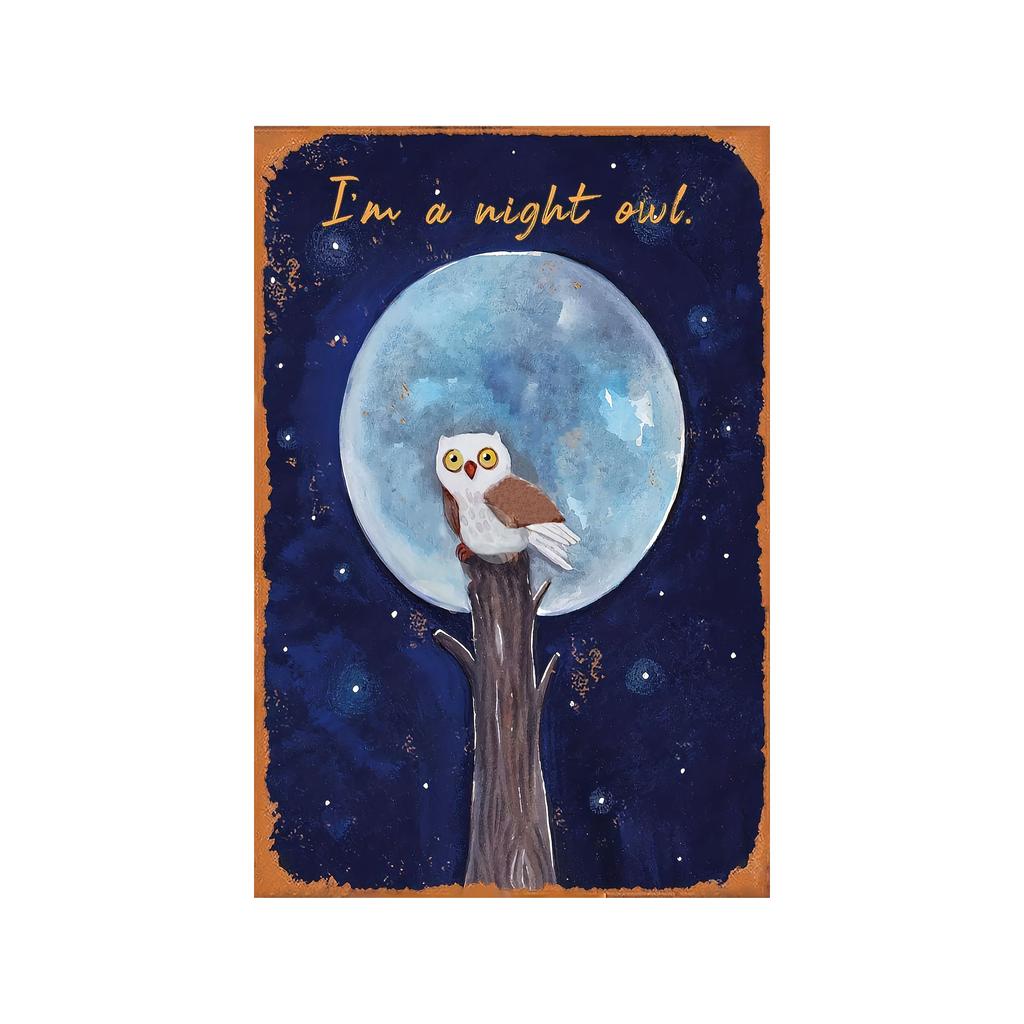 Im a Night Owl Vintage Metal Wall Sign Rustic Full Moon Stars Design with Golden Lettering Perfect for Cafes Bars Res