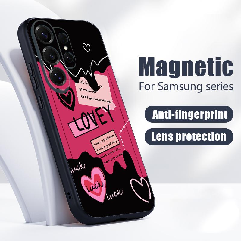 Magnetic For Magsafe Case For Samsung Galaxy S26 Ultra S25 Edge S24 Plus S23 FE S22 A17 A54 A55 A56 A57 5G Lovely Hearts Pattern Cover