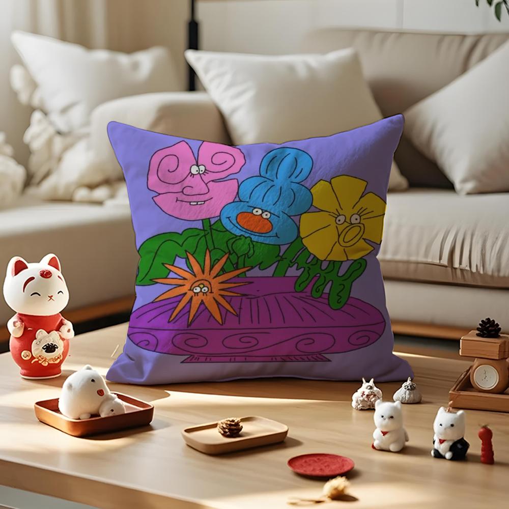 Cute Retro Illustration Cushion Cover Anti-dustmite Pillowcase Invisible Zipper Silky Short Plush Sofa Cushion Cover