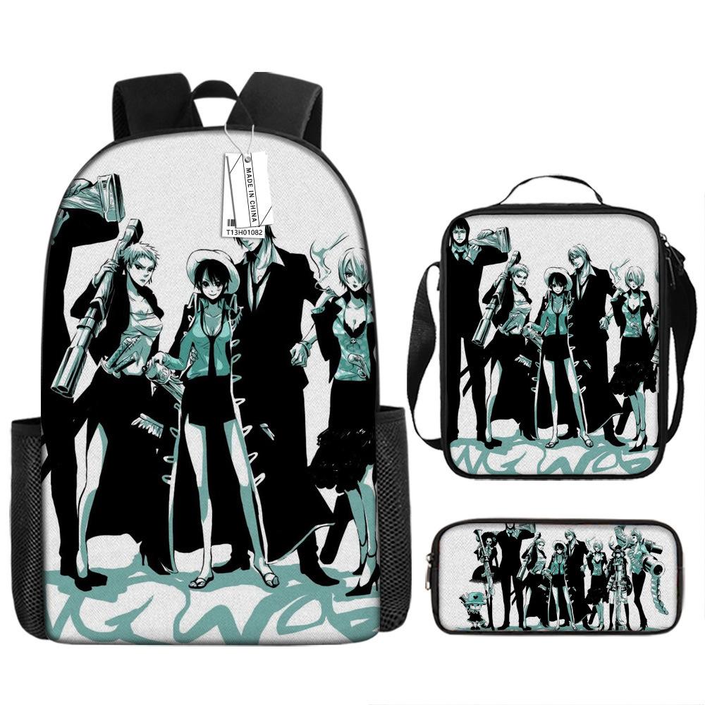 Animation Peripheral Student School Bag ONE PIECE Cartoon School Bag Girls and Boys Three-piece Set Backpack Satchel