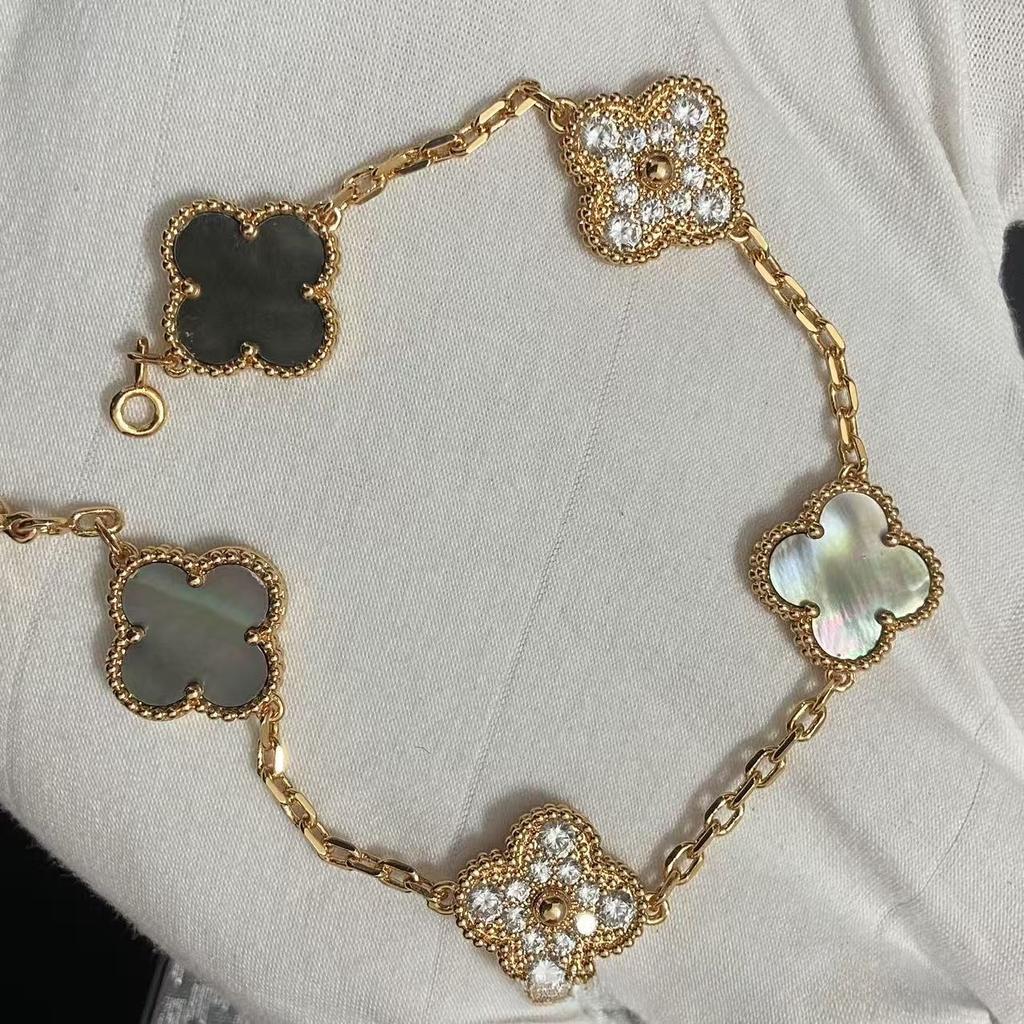 Nouă Versiune Brățară Trifoi cu Patru Foi Cinci Flori Agat Roșu Natural Sidef Alb Brățară Dama Brățară Laser