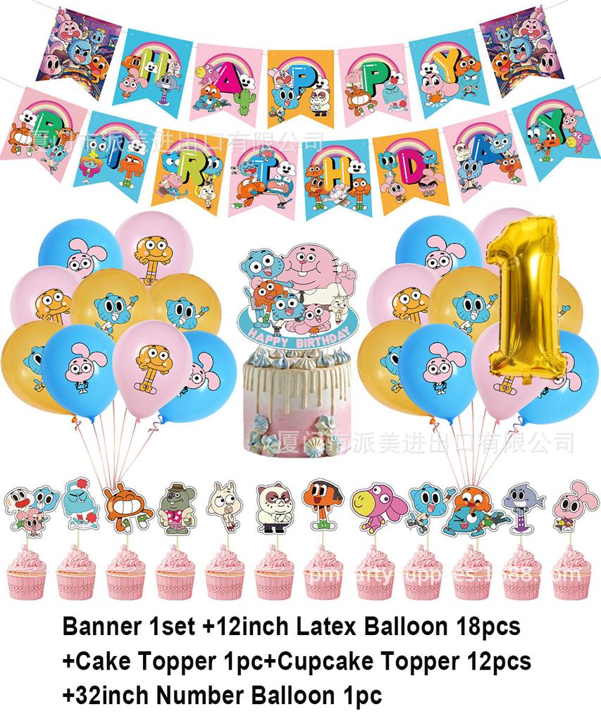 Cartoon Comedy G-Gumball Birthday Party Decorations Colorful Number Balloon Cake Topper Amazing World Party Supplies Kid Gifts