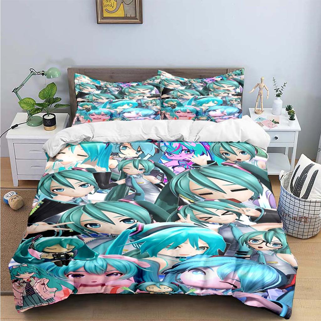 Comforter Cartoon Kawaii Virtual Singer H-Hatsune-Miku Bedding Sets Bed Supplies Set Bed Comforter Set Bedding Set Gift
