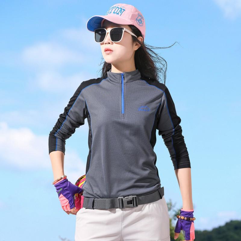 Womens Quick-Dry Long Sleeve T-Shirt Hiking Running Outdoor Sports Breathable Moisture-Wicking
