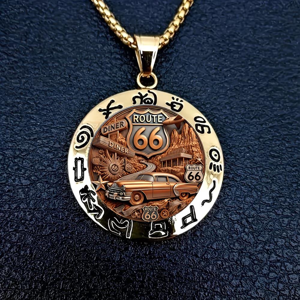 New Route 66 Trip Commemorative Men's Retro Accessories Versatile Pendant Necklace