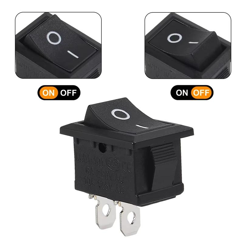 15pcs Mini Rocker Switch SPST Black and Red Snap in Switches Button AC 250V 3A / 125V 6A 2 Pin I/O 10*15mm On-off Switch Rocker