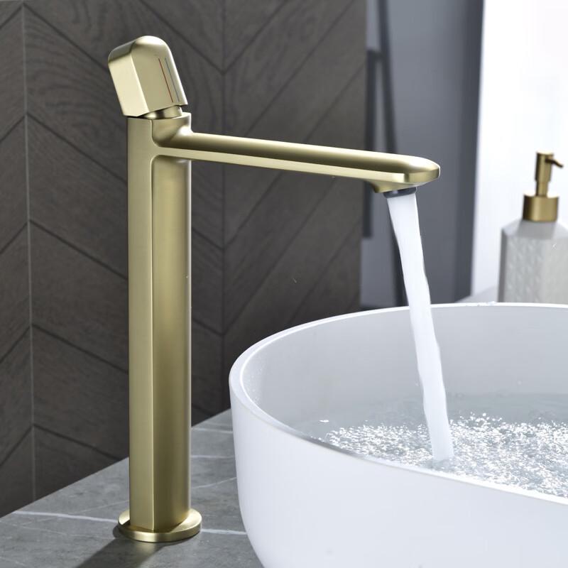 TLXT Brushed Gold Tall Basin Faucet