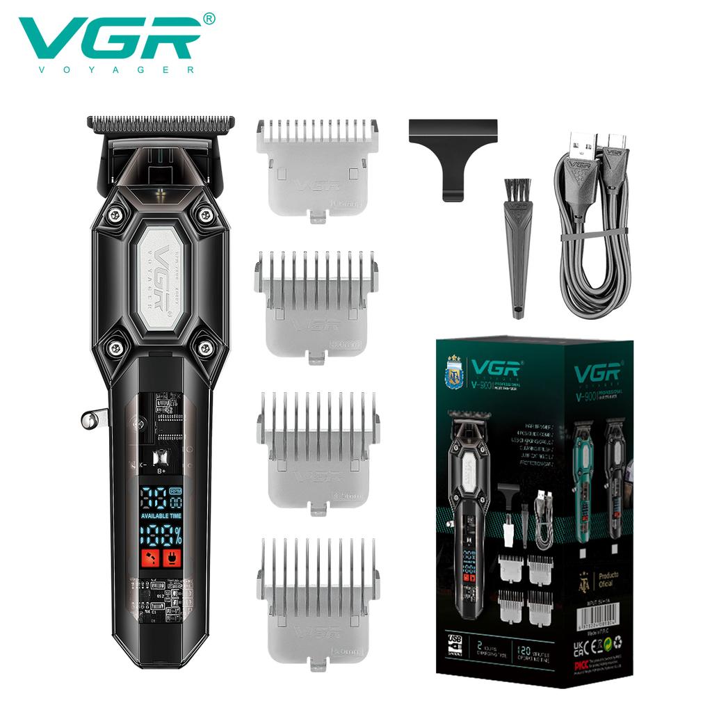 New VGR 900 T-shaped Blade Hair Clipper Transparent Body Electric Professional Men's Hair Clipper LED Intelligent Digital Carving Electric Thruster