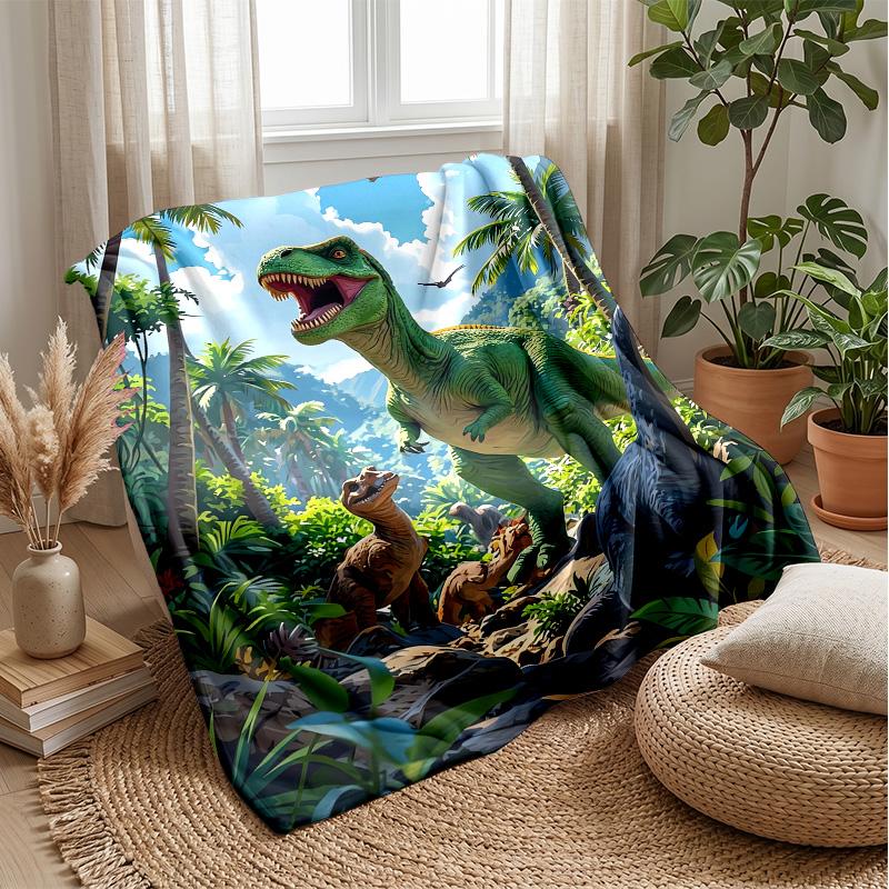 

Dinosaurs in Jungle with Rainbow blanket Personalized Name Flannel Blanket Soft Cozy Plush Throw for Sofa Bed Lightweight Home Decor 75x90cm