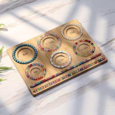 Dřevěná korálkovací deska se 6 drážkami Přesná stupnice Odolný obdélník Bambusový nástroj na výrobu šperků a náramků DIY