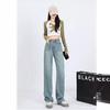 Women's High Waist Retro Jeans - Slim Straight, Wide Leg, Floor-Length Pants for Spring/Autumn
