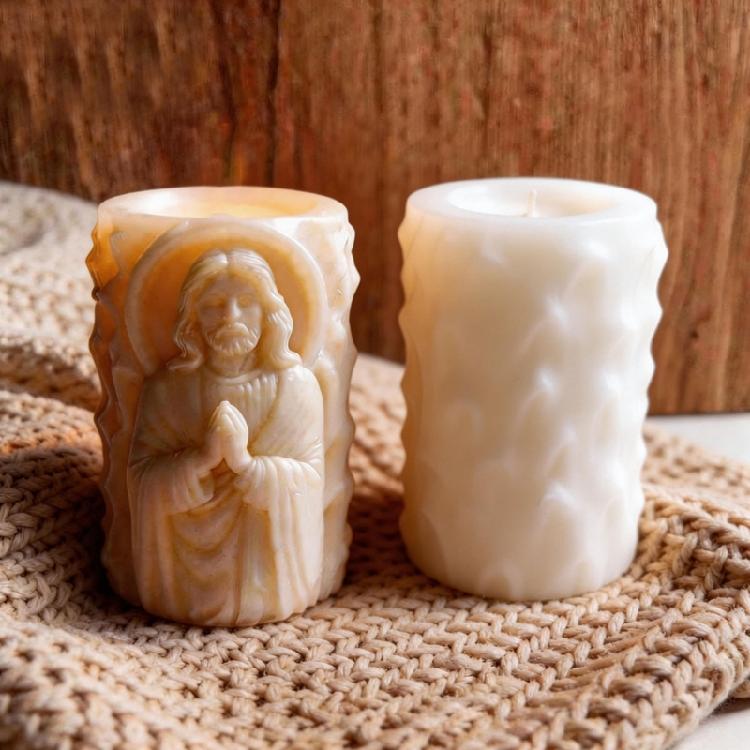 Religious Carving Cylinder Candle Silicone Mold For Handmade Candle Soap Chocolate Home Decoration and Resin Casting