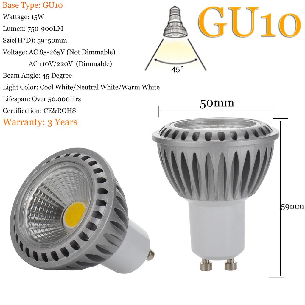 5X LED Spot Light Bulbs Dimmable COB E27 GU10 MR16 15W 110V/220V/12V Spotlights Lamps Bombilla Ampoule for Home Bedroom Decor