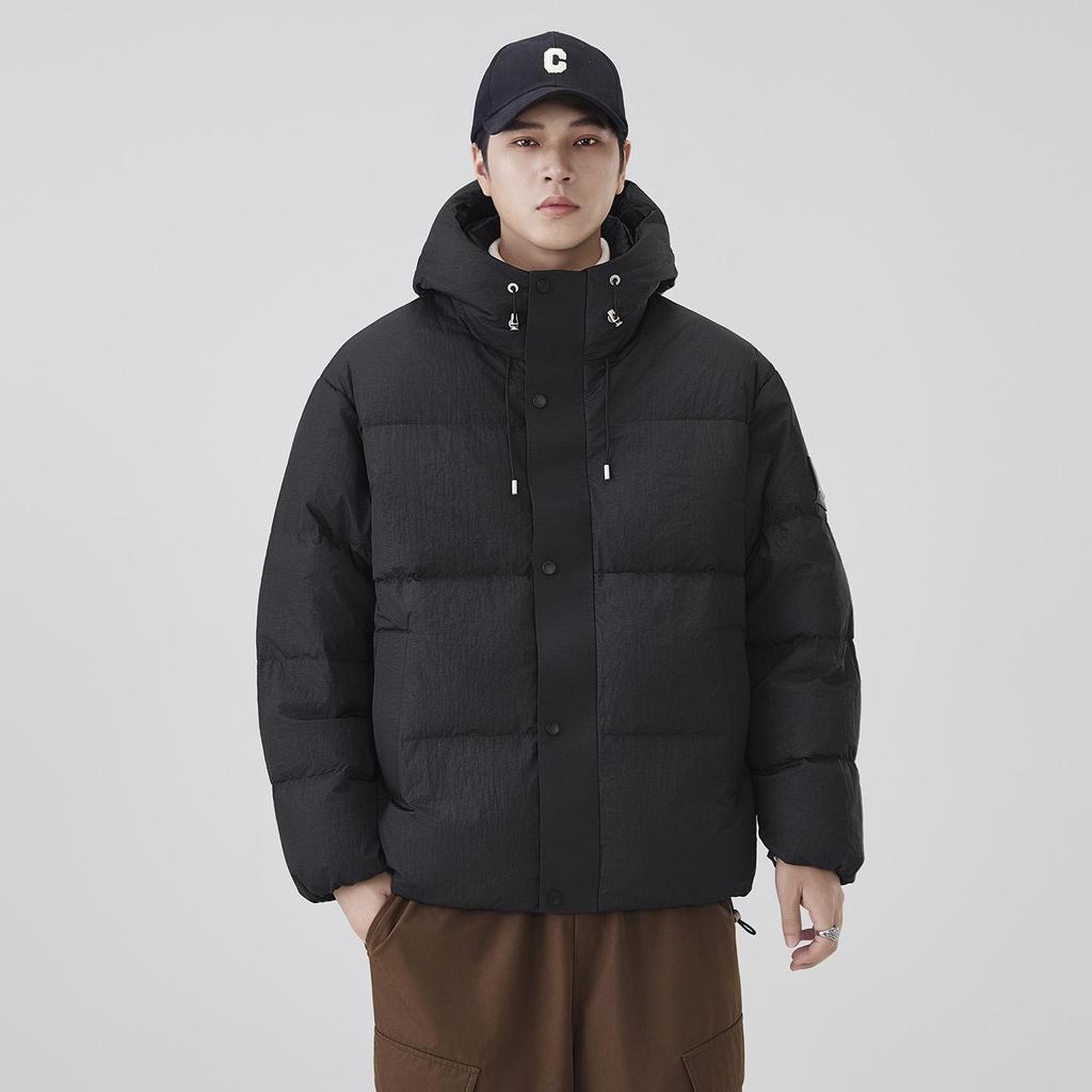 Men's 2025 Fashion Trend Black Hooded Down Jacket - 90% Down, Thick & Warm