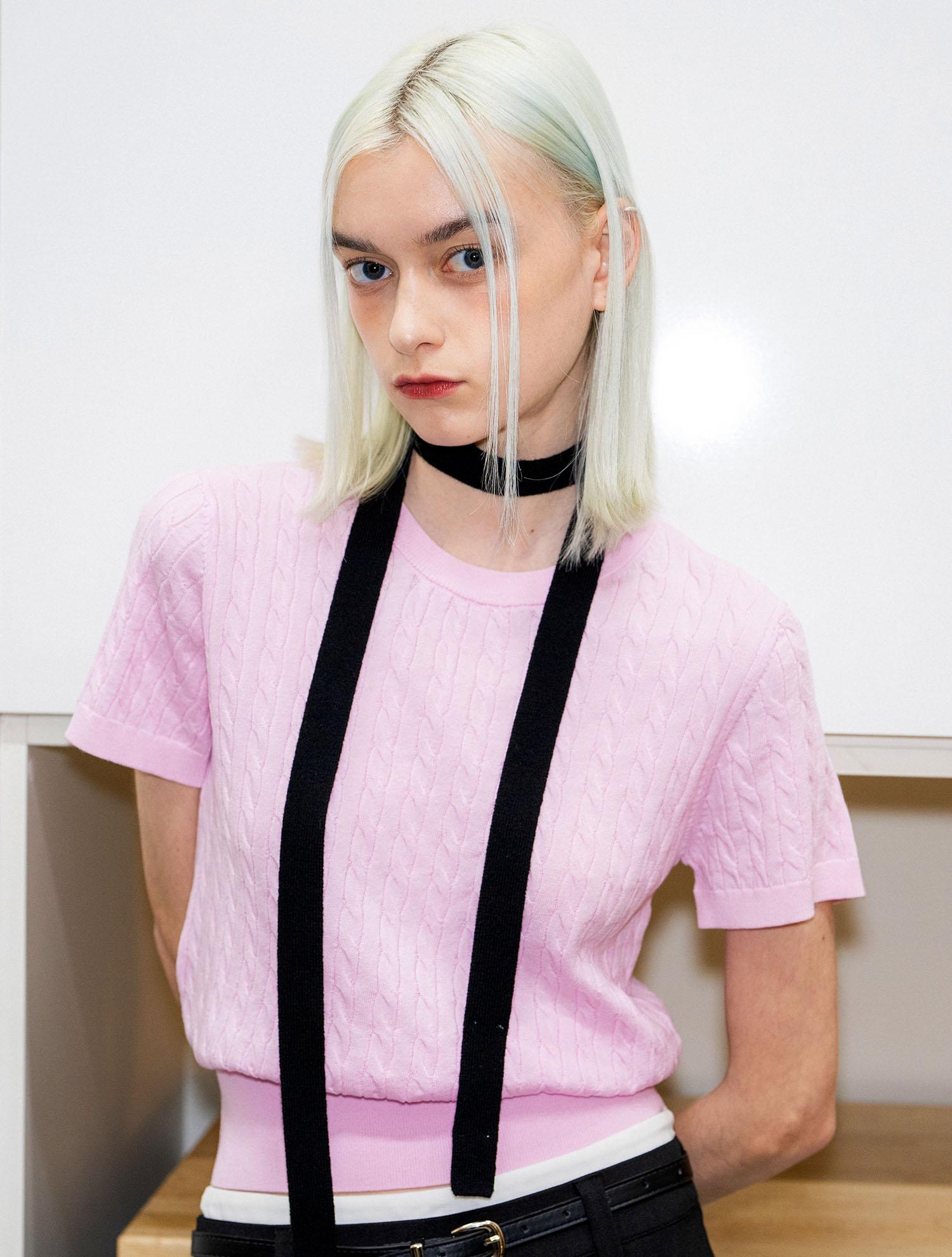 General Idea Airy Cable Half Knit [Pink] / Wbd2L05528 Pink/S