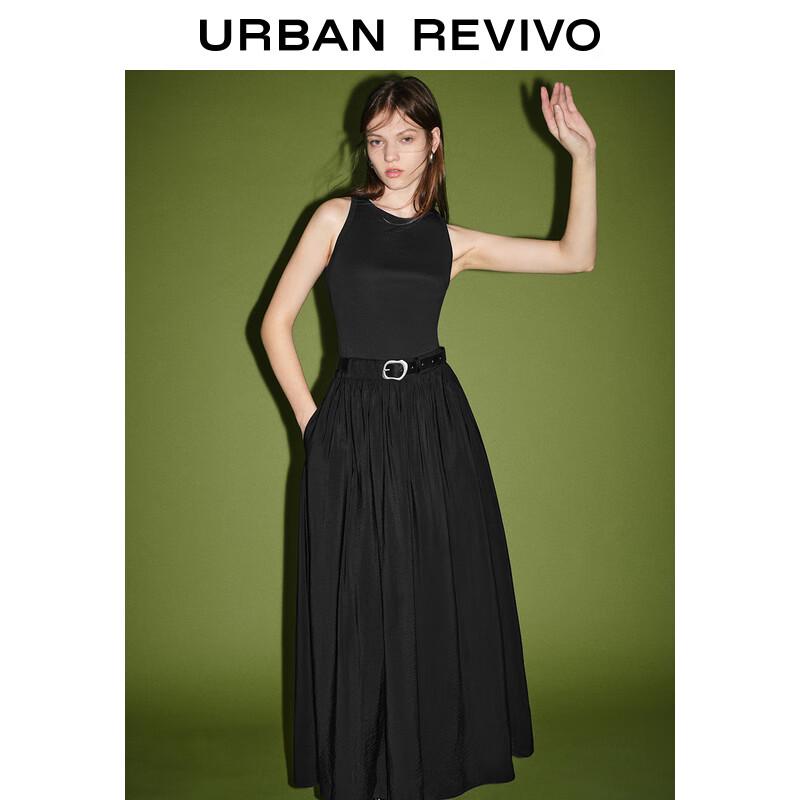 UR Women's Spliced Sleeveless A-Line Dress with Metal Buckle Belt
