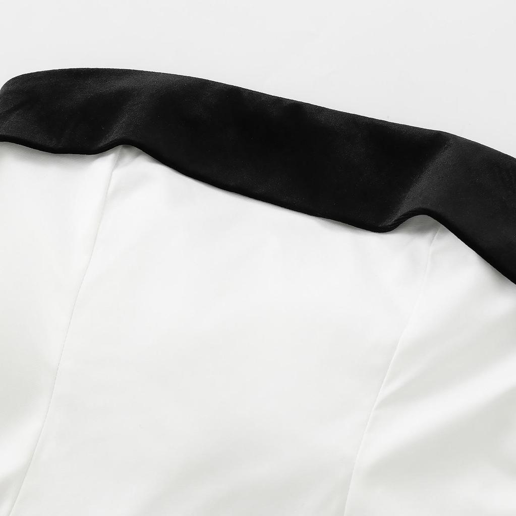 2025 Spring Women's European & American French Style One-Shoulder Bow Ribbon Color Block Bandeau Top