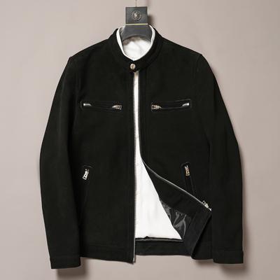 Genuine Leather Jacket for Men, Suede Leather Stand-up Collar Leather Jacket, Short Autumn Motorcycle Suit, Neat and Stylish Men's Jacket, Handsome