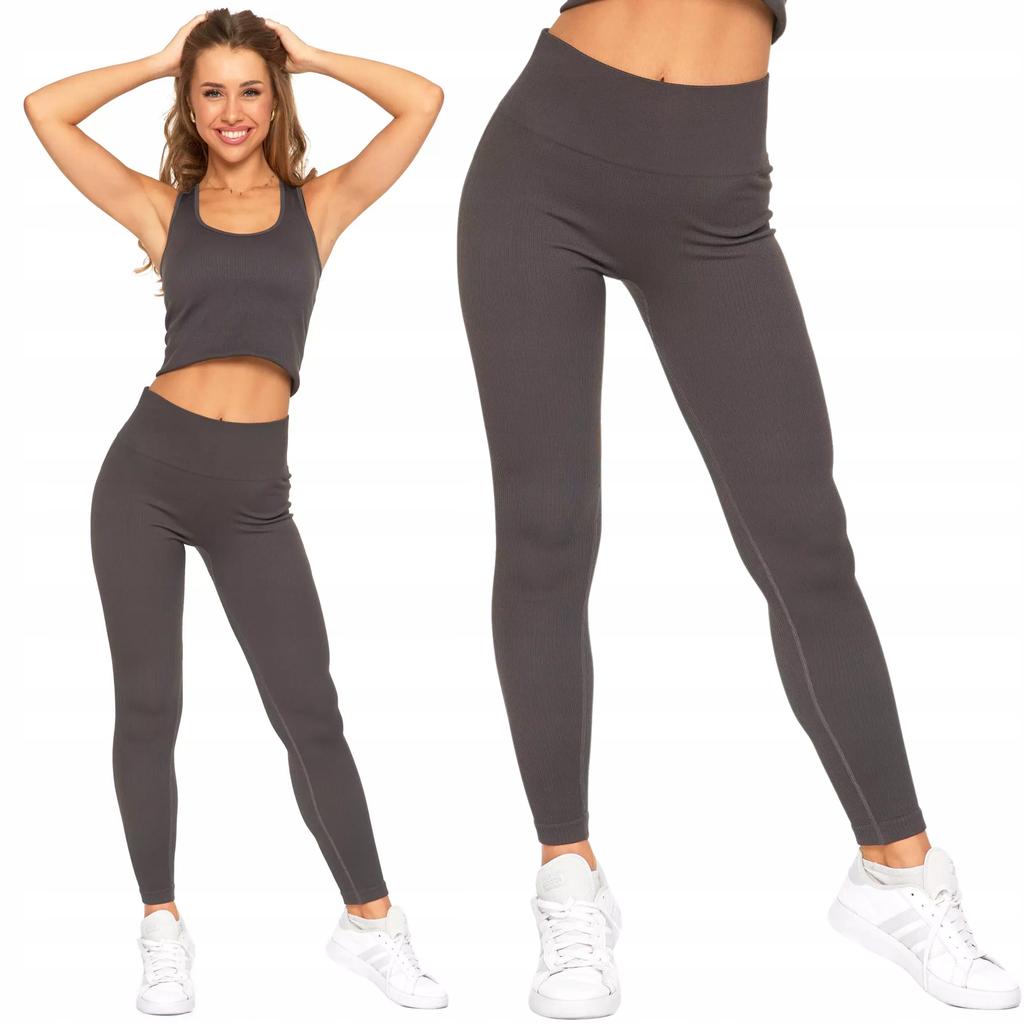Women's Ribbed Sports High Waist Training Leggings MORAJ S/M GRAPHITE