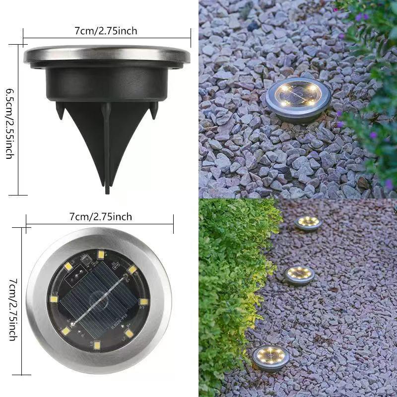 Solar Edelstahl 8-LED Bodeneinbauleuchte für Rasen- & Hofdekoration