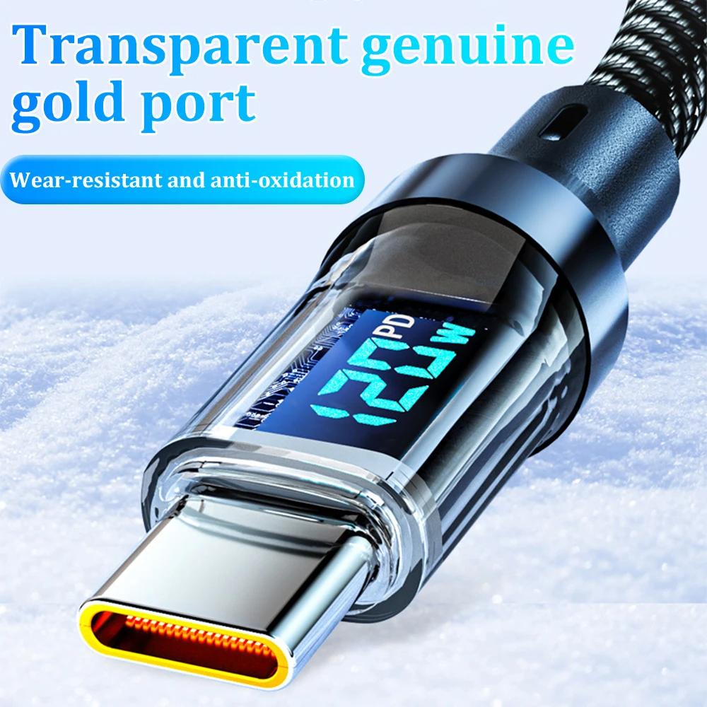 120W 6A USB  Type C To Type C Cable  Fast Charging USB USB C  Data Cable with LED Display for Xiaomi Samsung Huawei