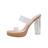 Transparent high-heeled sandals for women's 2025 summer new one-word with thick-soled waterproof table thick-heeled crystal slippers for women's ou