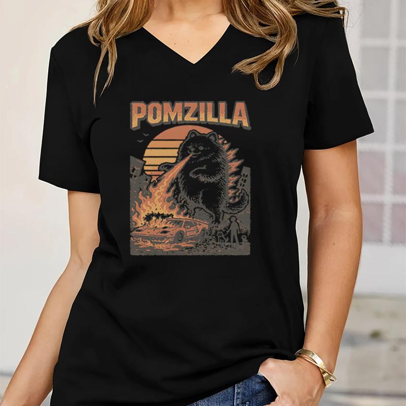 Vintage Comic Monster Tshirts for Women Dog Lovers Gifts Fashion Casual Tops Funny Animal Design Women Vneck Tshirt