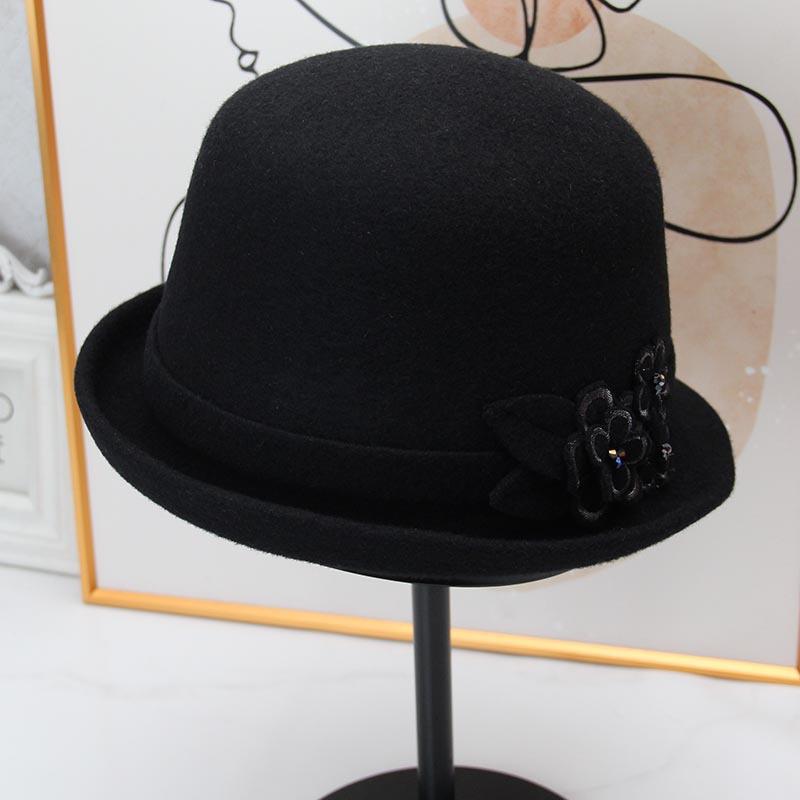 Autumn and winter picaro new wool pot hat flower crimped bucket hat women middle-aged and elderly mother old hat