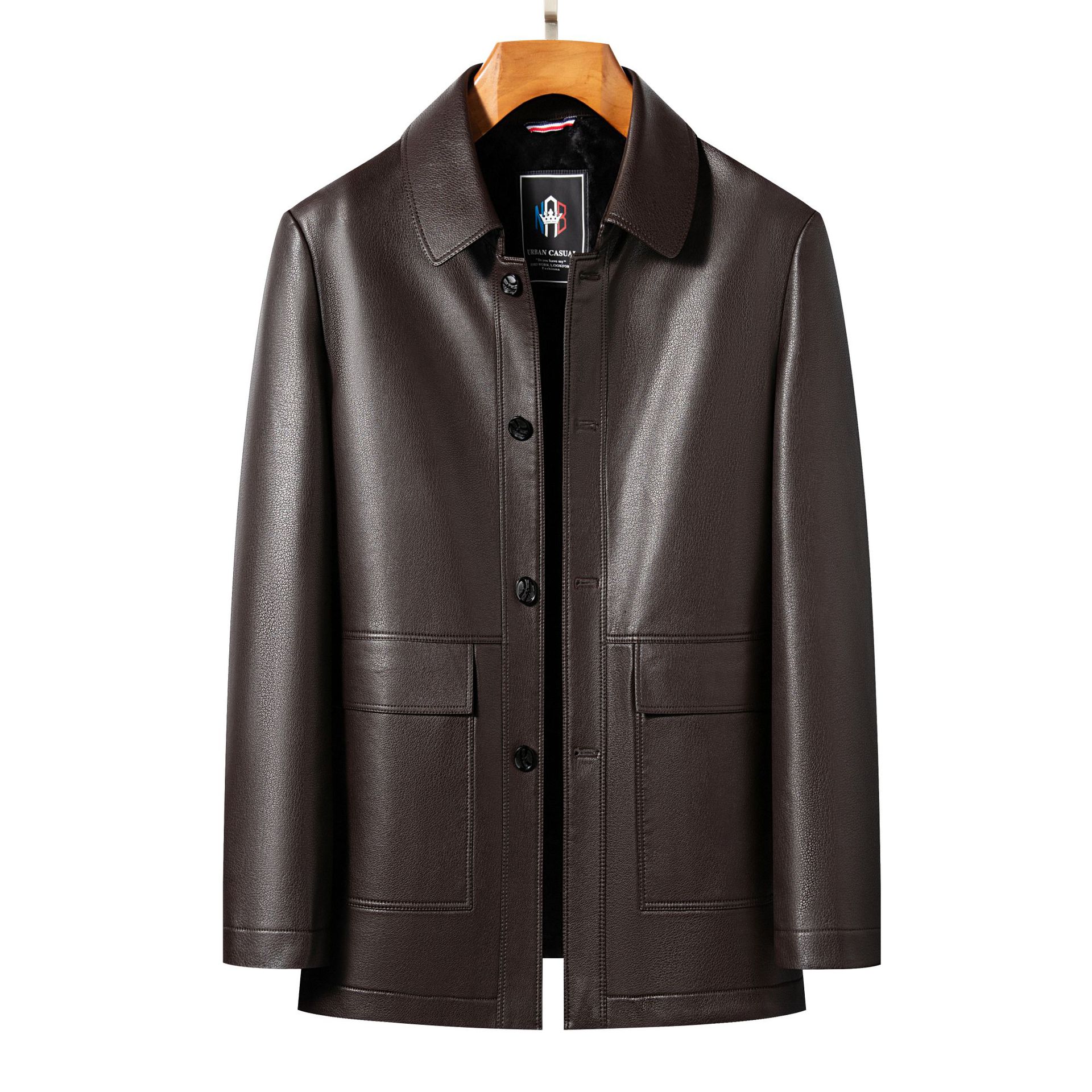 

Новые осенние и зимние куртки из натуральной кожи Мужские кожаные куртки средней длины с лацканами для людей среднего и пожилого возраста Куртки для пап XL