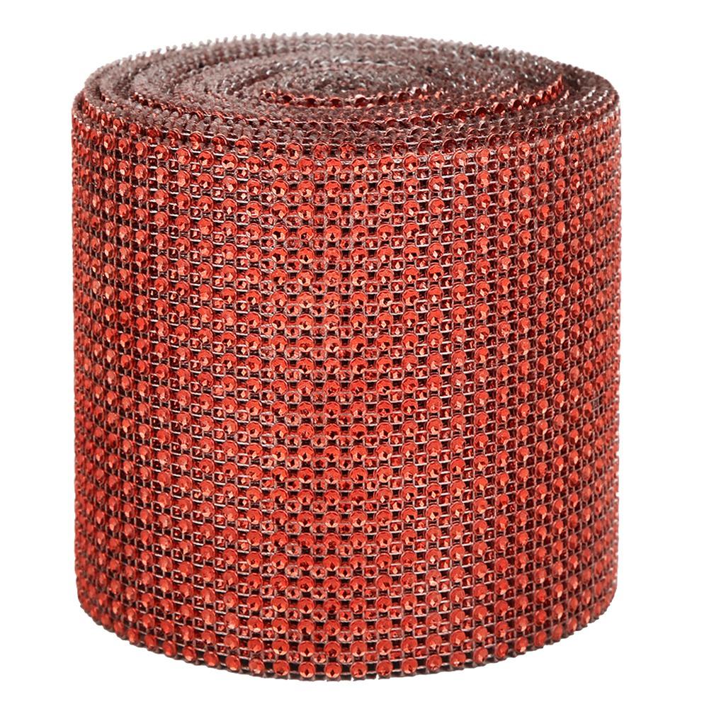 9m 24 Rows Electroplating Plastic Artificial Rhinestone Ribbon Mesh Wedding Clothing