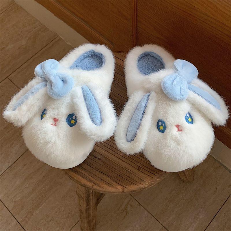 Fashion Cute Winter Plush Cat Shaped Slides Slippers Women's Cozy Feet Shoes Ladies Soft Home Furry Classic Bunny Slippers Big Size 44