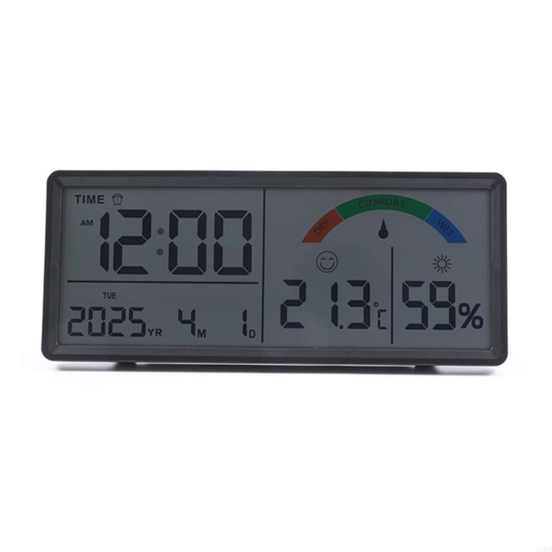 62KD Large LCD Screen Wall Mounted Clock with Date And Weather Data Battery Operated