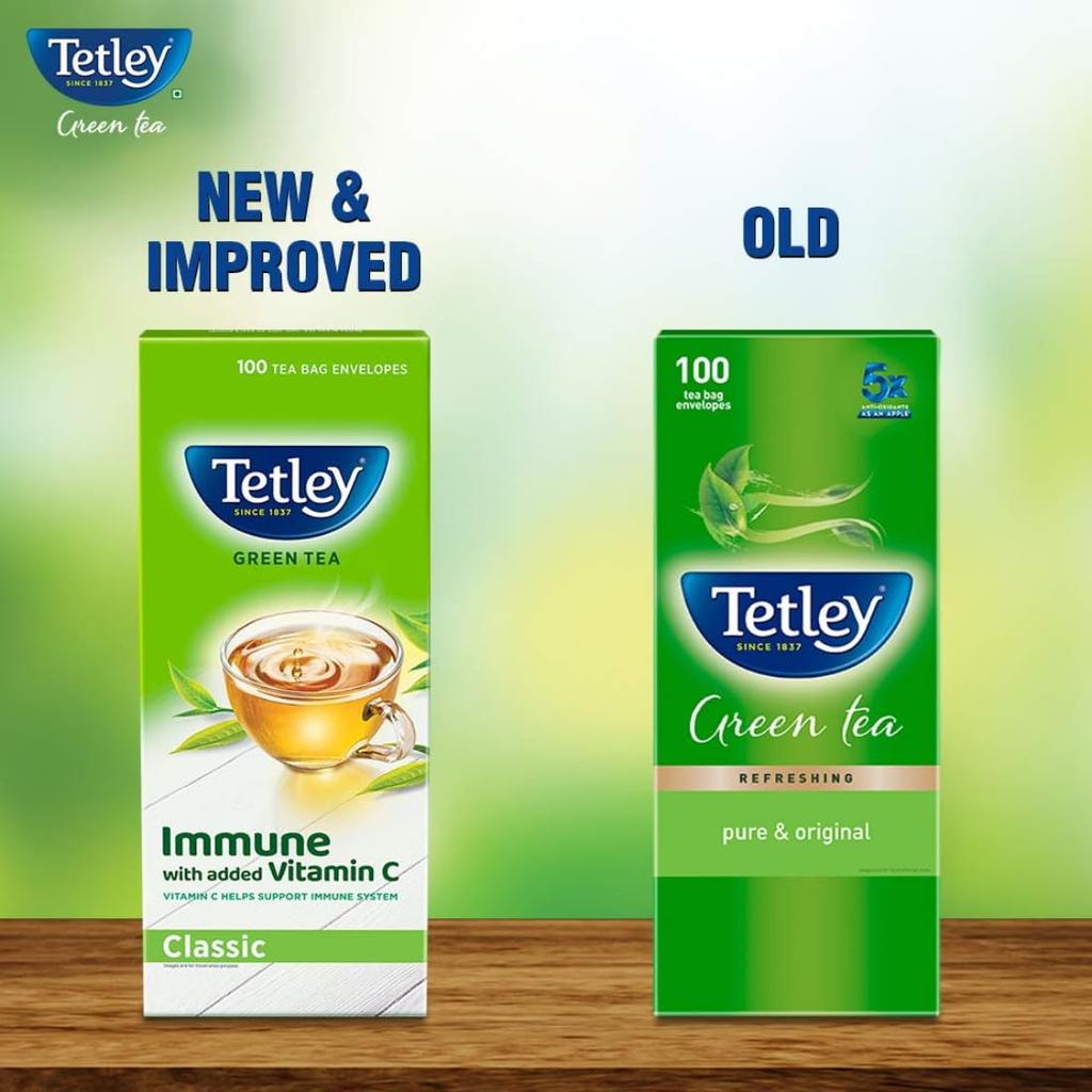 Tetley Green Tea Classic Refreshing Immune Support with Vitamin C 100 Tea Bags 140g