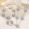 Versatile Trendy Set: Five-Petal Flower & Four-Leaf Clover Jewelry in Laser-Cut Titanium Steel