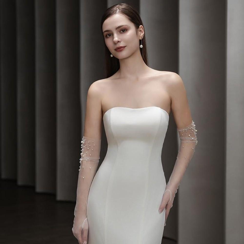 Long Wedding Gloves Tulle Pearl Gloves Vintage Women’s Bridal Gloves  Dinner Party