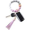 BAOSIWA Silicone Beaded Bracelet Keychain Wristlet Key Ring Bangle Chains for Women with Leather Tassel