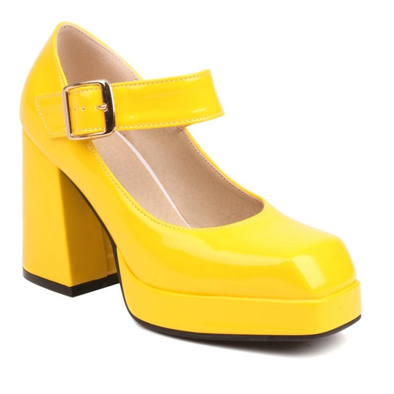 Модные панк туфли на высоком каблуке туфли Мэри Джейн женские на платформе желтые черные белые женские туфли на каблуке для офиса большой размер 46 38