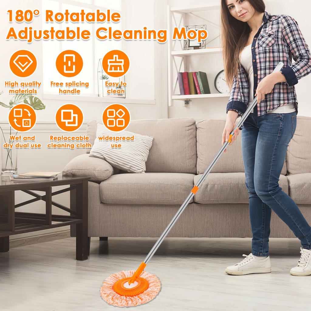 Microfiber Cleaning Mops with 230cm Extension Pole Dust Mop Adjustable Round Chenille Magic Dust Mop for Wall Ceiling Window